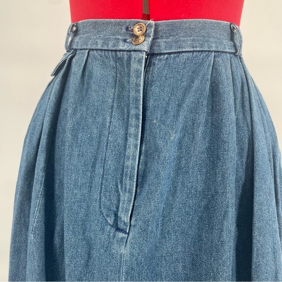 80s Vtg Preswick & Moore High Waist Denim Cotton Pleated Midi Skirt - Picture 6 of 13